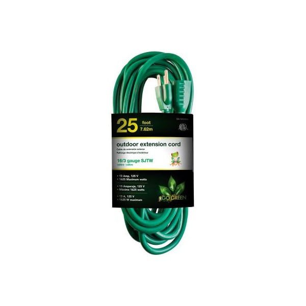 Gogreen SJTW Extension Cord, 16 AWG, Outdoor, 16/3, 1 Outlets, Black, 25 ft GG-13725GN - main